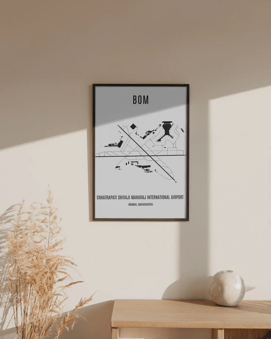 Mumbai International Airport (BOM) Map Poster – A3 Framed