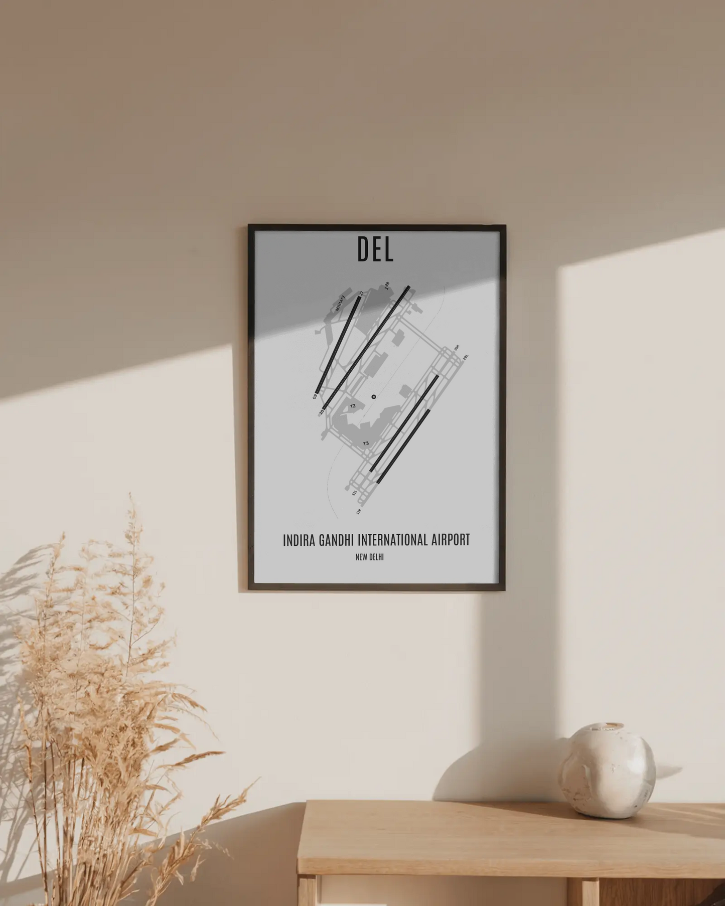 Indira Gandhi International Airport Delhi (DEL) Map Poster – A3 Framed
