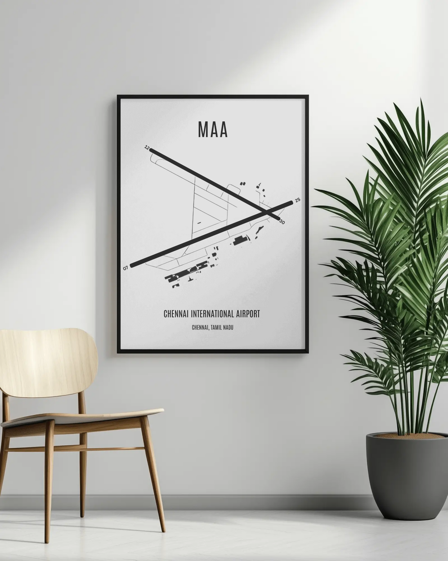 Chennai International Airport (MAA) Map Poster – A3 Framed
