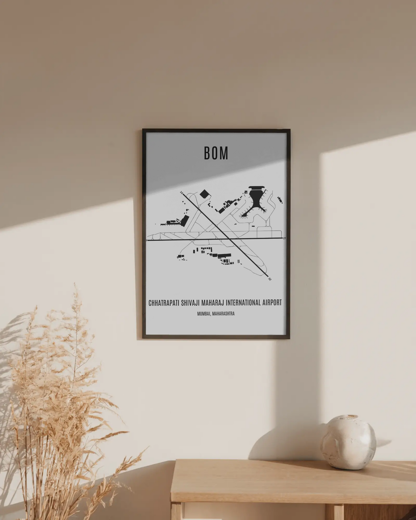 Mumbai International Airport (BOM) Map Poster – A3 Framed