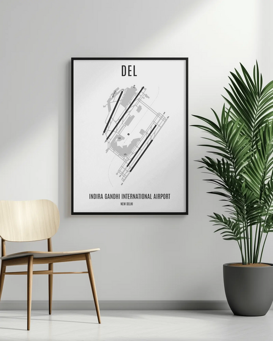 Indira Gandhi International Airport Delhi (DEL) Map Poster – A3 Framed