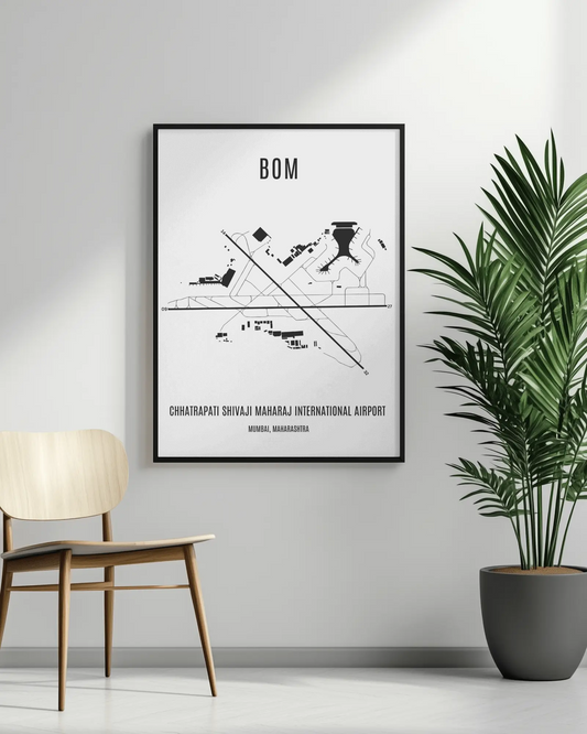 Mumbai International Airport (BOM) Map Poster – A3 Framed