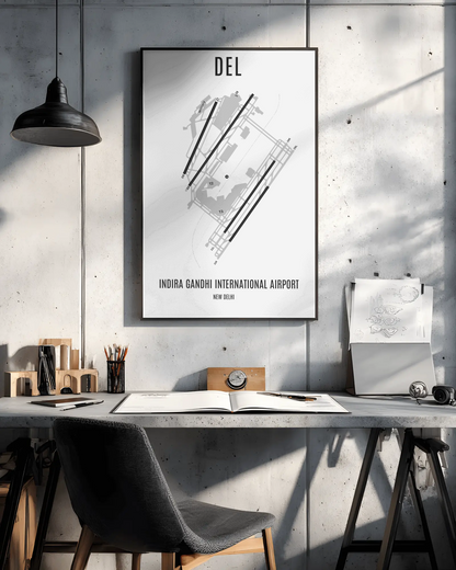 Indira Gandhi International Airport Delhi (DEL) Map Poster – A3 Framed